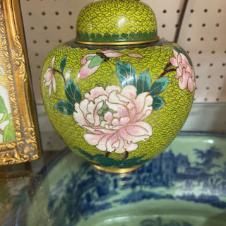 Vintage Chinese Green peony cloisonne vase