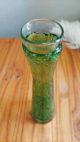 Green Bubble Hand Blown art glass bud vase FIRM