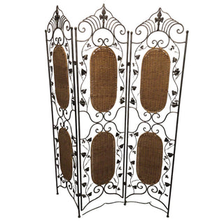 Wicker and Metal Folding Room Divider (3 panels)