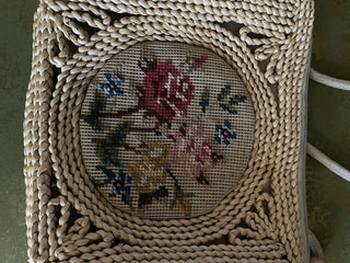 Vintage Wicker Purse w/ Floral Needlepoint