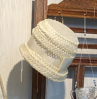 Vintage Wicker White Hat with Bow