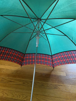 Vintage Umbrella-Green with Red Tartan Plaid