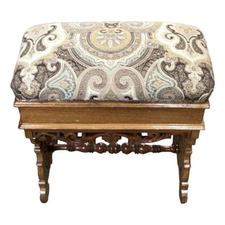 Antique Upholstered Wood Bench with Storage