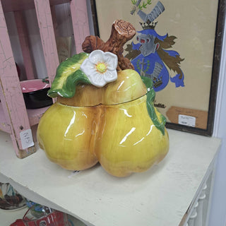 Vintage Bico 3 Pears with Flower Blossom 10" Cookie Jar ... a little chippy, and a repair on the stem. but super cute!!