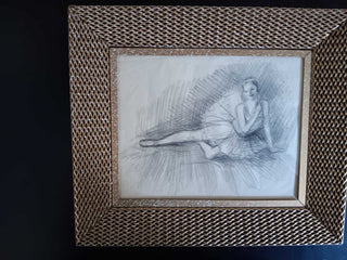 Antique Original Framed Pencil Drawing. 1940s Paris, France