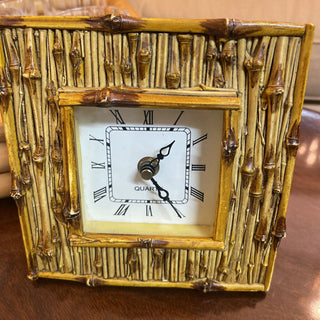 Rare Faux Bamboo Quartz Clock works with battery FIRM