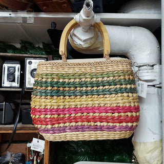 1980s colorful straw handbag by Appleseed's FIRM