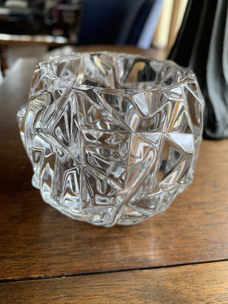 Crystal Rock Cut Votive Tiffany and Co signed 3x3
